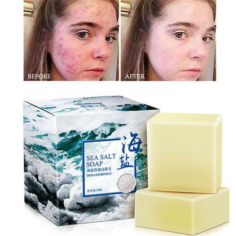 

Sea Salt Soap Cleaner Removal Pimple Pores Acne Treatment Goat Milk Moisturizing Face Care Wash Basis Soap