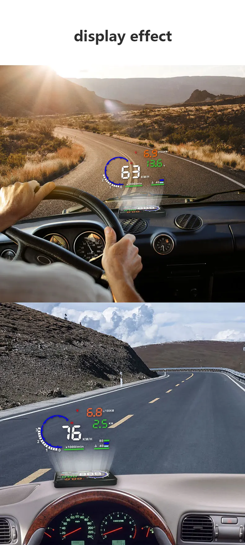 5," gps измеритель скорости A8 HUD светодиодный проектор на лобовом стекле OBD2 сканер Предупреждение о расходе топлива