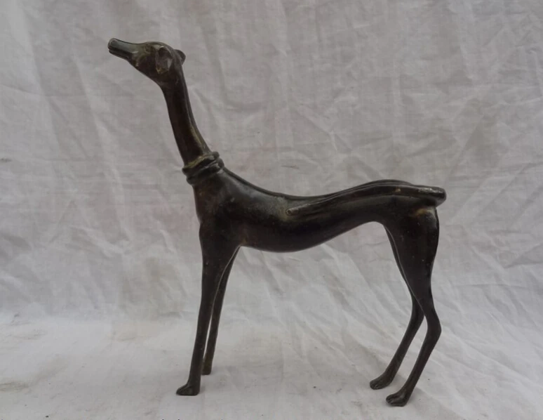 

S2580 9" Folk Chinese Bronze Year Zodiac Art FengShui Wealth Dog Head Statue Animals D0317