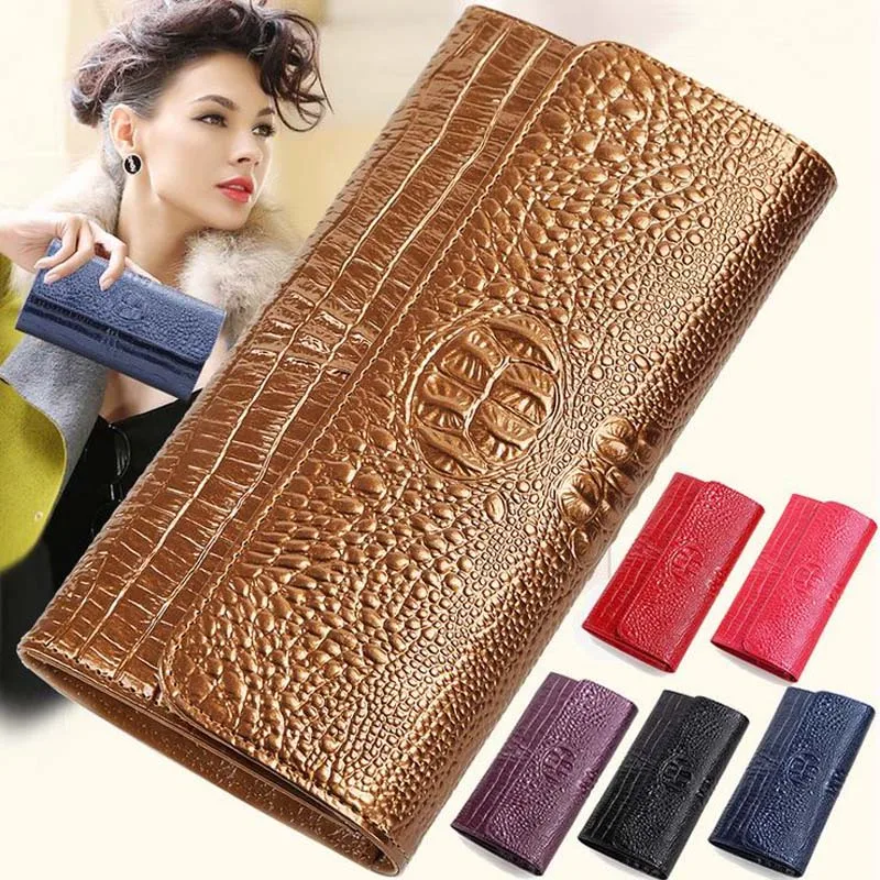 

2018 New Fashion Genuine Leather Wallet Women's Clutch bag Brand Luxury Crocodile Pattern Long Wallet Card Holder Coin Purse bag