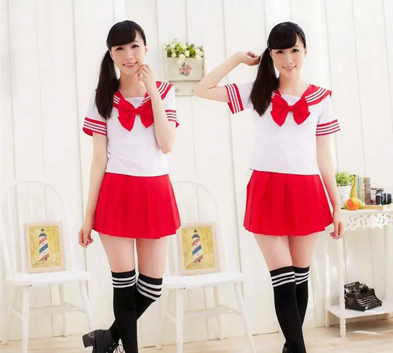 Korean Version Cosplay Costume Sailor Collar School Uniform Set With Bowknot Super Stretch  Girls Cotton Pleated Skirt 8