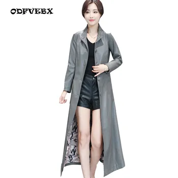 

Brand leather leather Female long coat 2020 spring autumn new fashion plus size M-5XL Slim sheepskin windbreaker jacket women