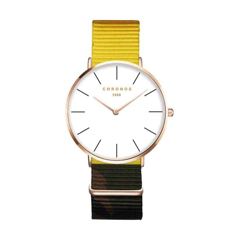 CHRONOS мужские и женские простые нейлоновые часы унисекс кварцевые часы чехол из розового золота Аналоговые часы с циферблатом ультра тонкие легкие модные часы - Цвет: CH 2003