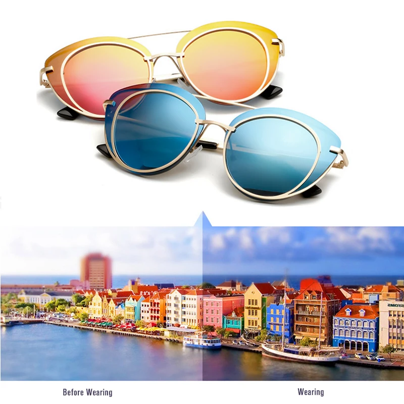 Женские крупные солнцезащитные очки KDEAM, дизайнерские солнцезащитные очки "кошачий глаз" с коррекцией резкости и защитой UV400, KD2264