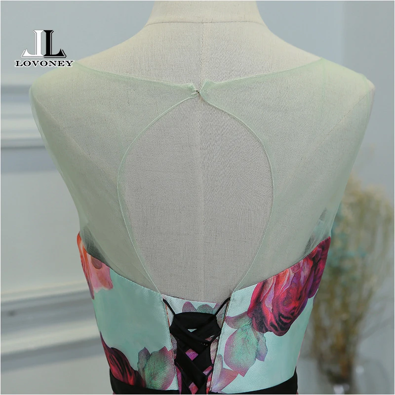 LOVONEY Evening Dress Long Flower Print Formal Dress Elegant Woman Occasion Party Dresses Evening Gown Robe De Soiree M218