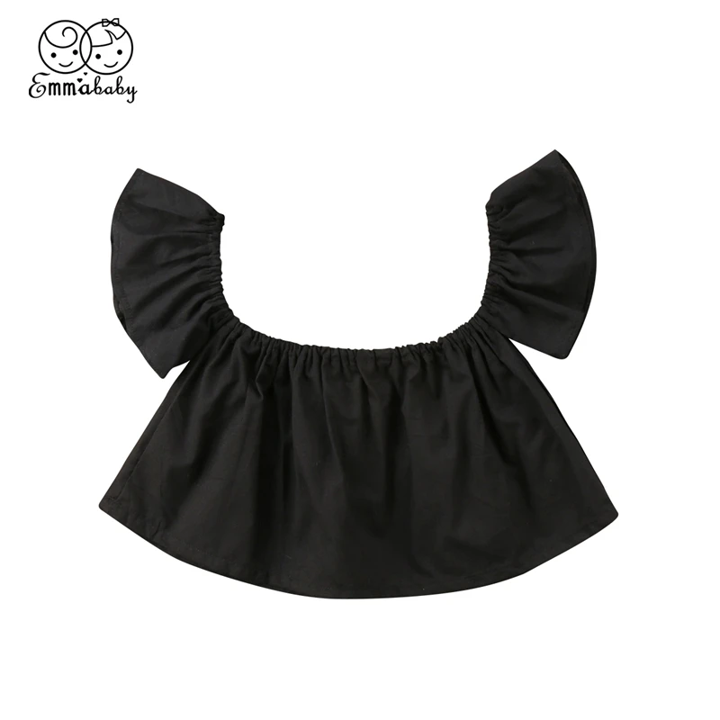 0-24 месяцев; хлопковый топ принцессы с оборками и открытыми плечами для новорожденных девочек; летний пляжный костюм; блузки - Цвет: Черный