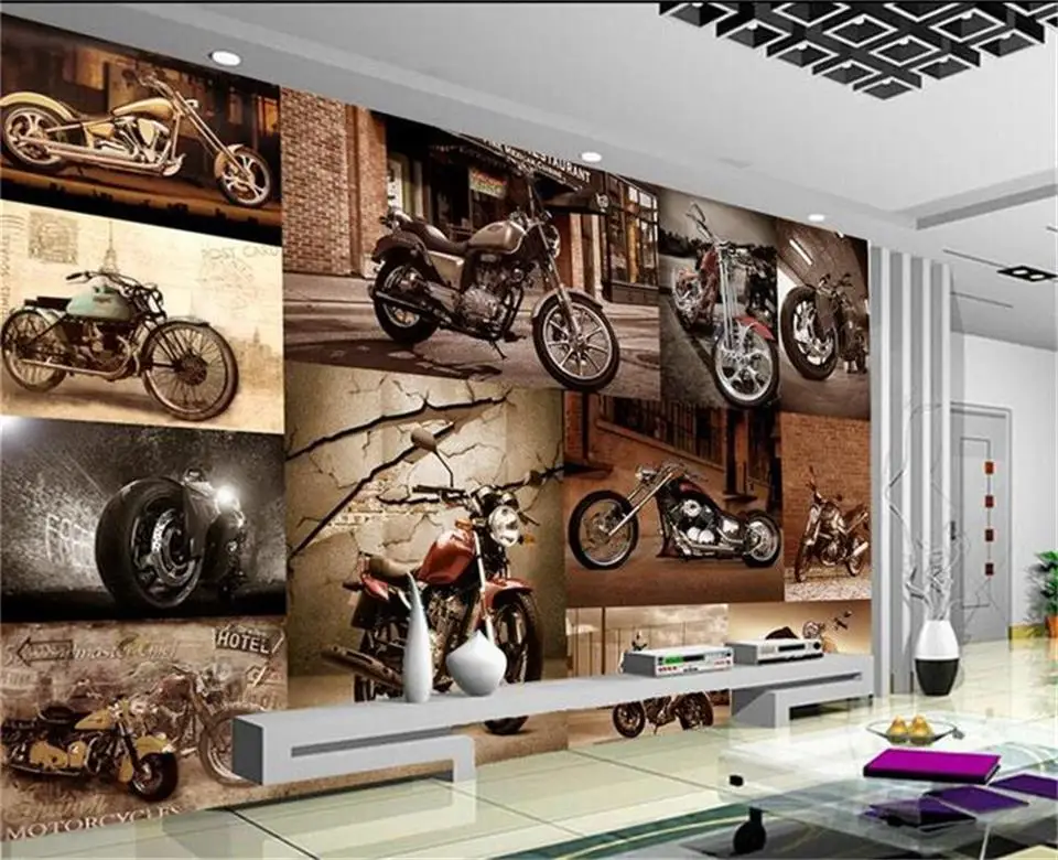 Пользовательские 3d фото обои Гостиная Фреска Европейский ретро мотоцикл 3d живопись KTV фон нетканые обои для стен 3d