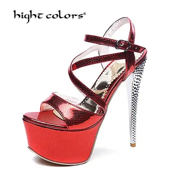 

31~43 plus size Super high heels 16cm sexy fashion shoe waterproof platform sandals women summer shoes Metal Decoration sandals