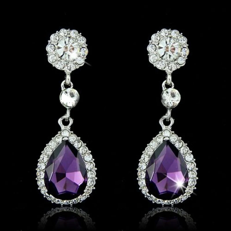 Luxury Crytsal Rhinestone Teardrop Wedding Bridal Diamond Dangle Stud Earrings