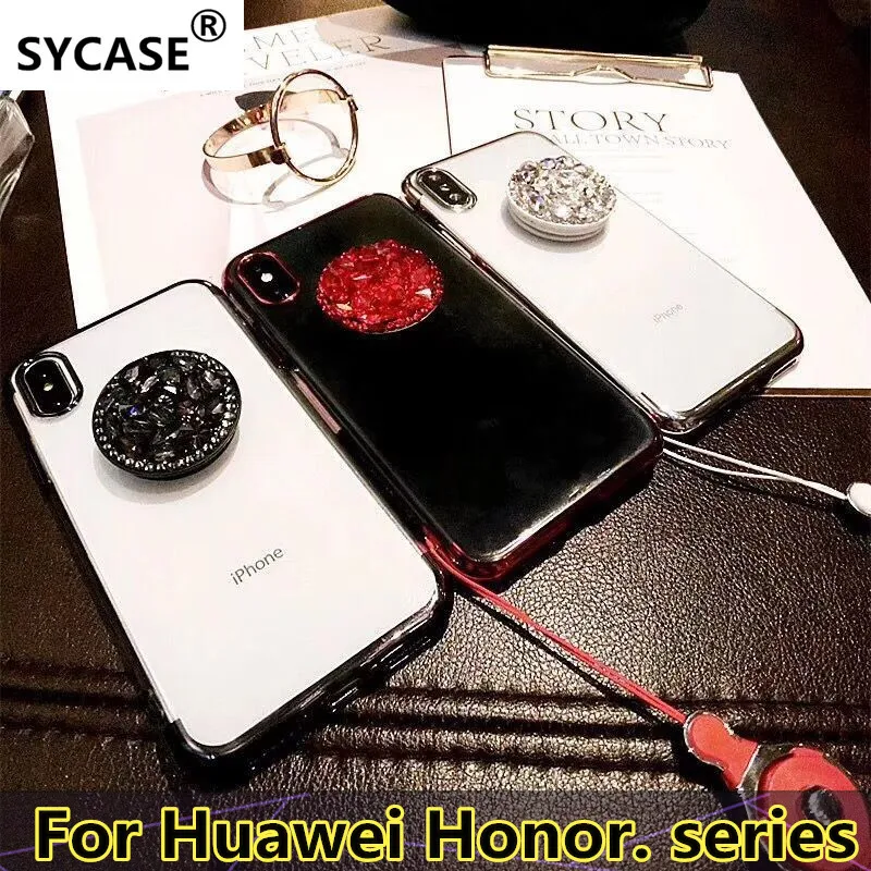 

SYCASE diamond stand Clear plating TPU phone case For Honor 8 9 Lite 10 9i 8X Max Lite 8C 8Pro Note10 Play case with Lanyard
