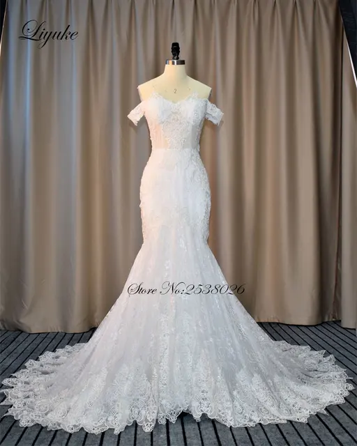 Liyuke Elegant Tulle Sweetheart Neckline Mermaid Wedding Dress Liyuke Elegant Tulle Sweetheart Neckline Mermaid Wedding Dress Luxury Liqued Off The Shoulder Trumpet Bridal