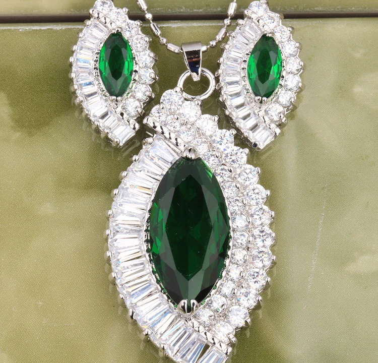 

Angel Eyes Marquise Attended Crowd Green 925 Sterling Silver Jewelry Sets Earring Pendant S8484