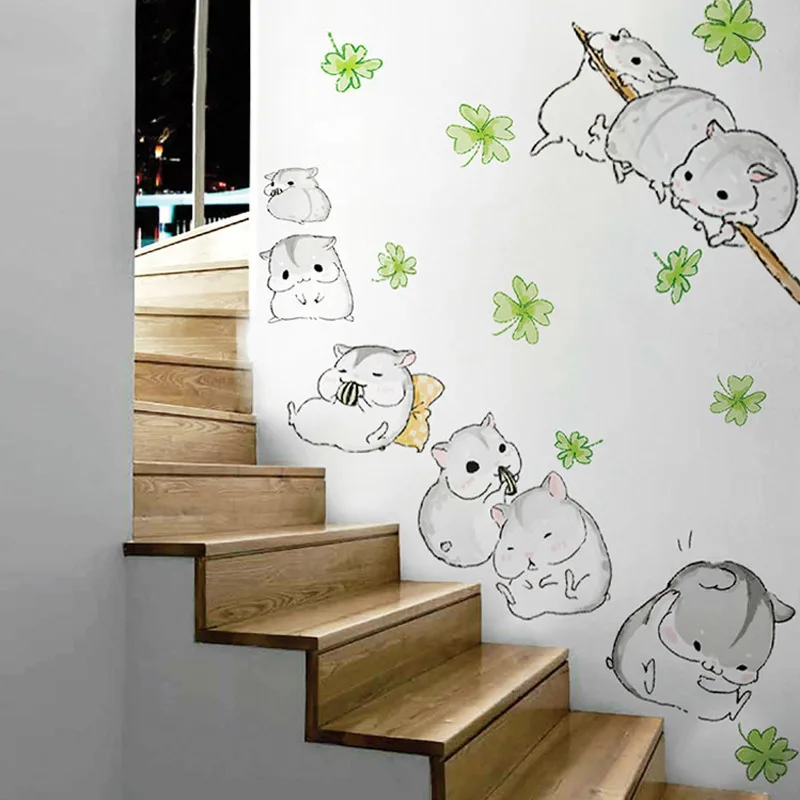  Lovely Hamster Wall Sticker for Kids Rooms Kindergarten Cartoon Wallpaper Stairs Home Decor TB Sale - 32903093244
