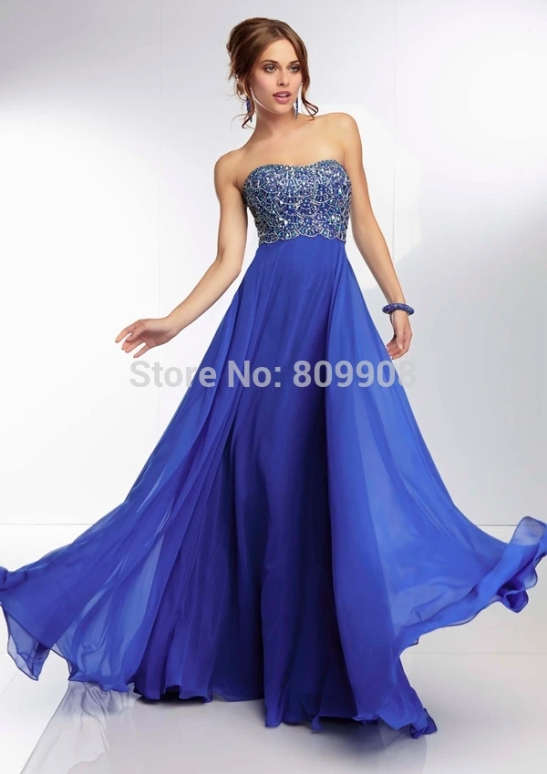 Discount Prom Dresses -2014 Scalloped Beading on Circular Flowing Chiffon Gown Floor Length Royal Blue A-Line Strap | Свадьбы и