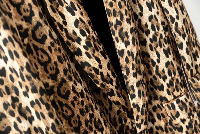 Women Runway Vintage Leopard print Blazer Pockets Notched Collar Long Sleeve Coat Female Outerwear Fashion Casaco Feminine Tops