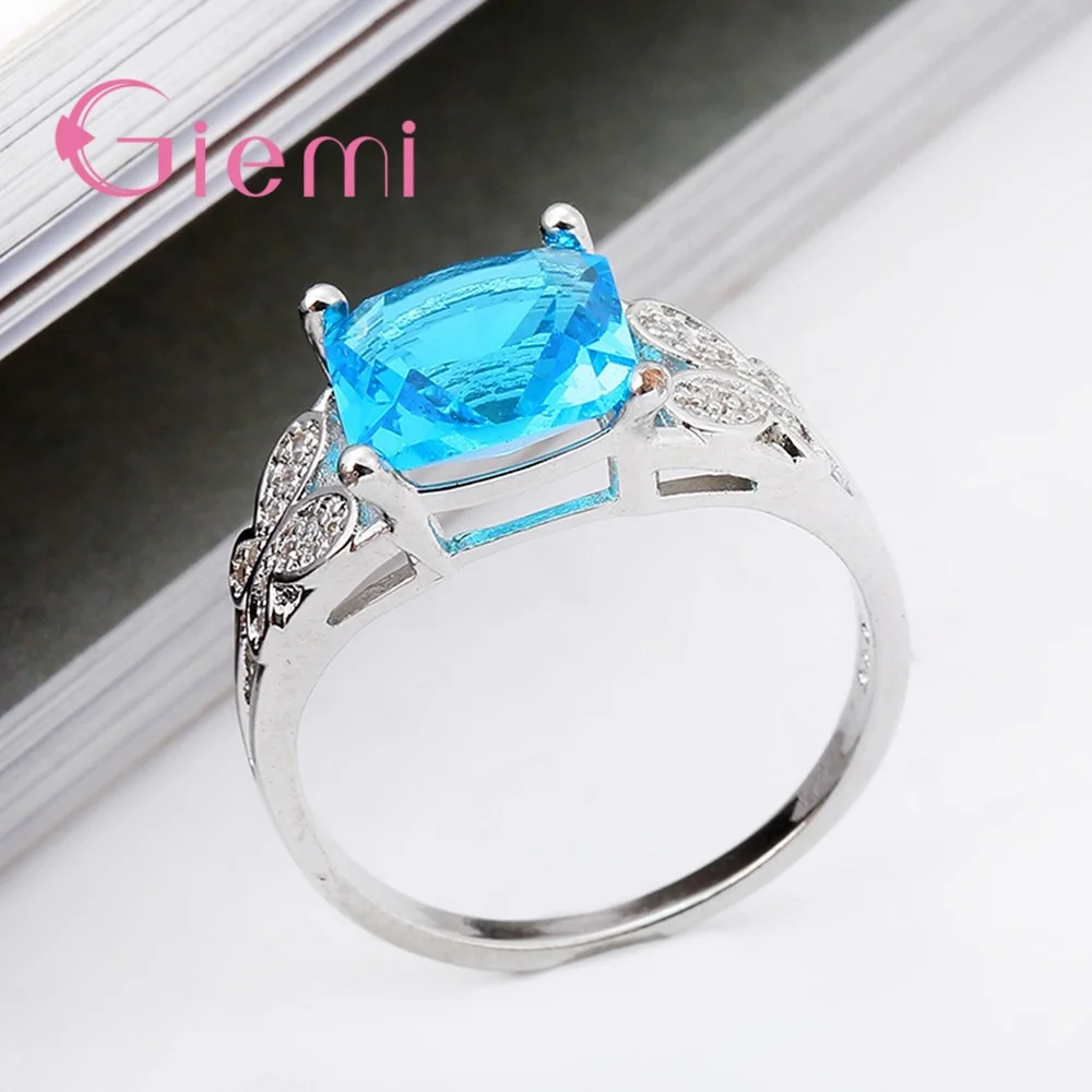 GIEMI Одежда высшего качества синий квадратный камень с украшением в виде кристаллов кольцо Горячая Распродажа, очаровательное милое вечерние занимается S90 для Для женщин подарок