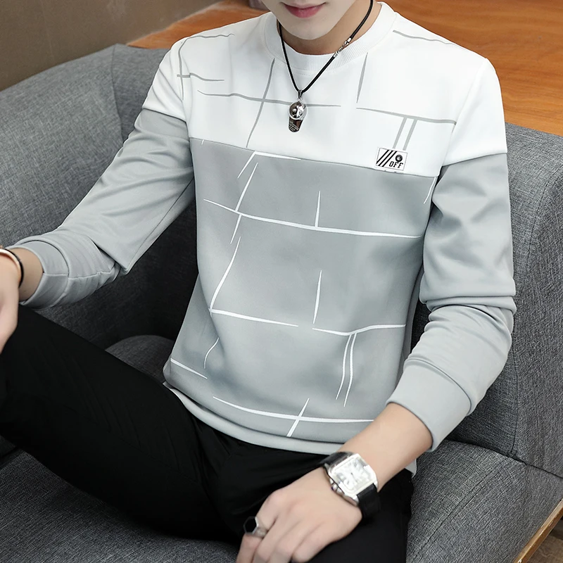 

Spring and Autumn 2019 Men's Long Sleeve T-shirt, Teenagers'T-shirt, Student's Printed Sweater Shirt, Fashion Men's Wear