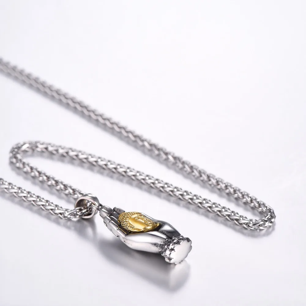 U7 золотое ожерелье с Буддой мужские ручные пальмы ожерелье из нержавеющей стали модное ожерелье для женщин Подарки Оптом P1163