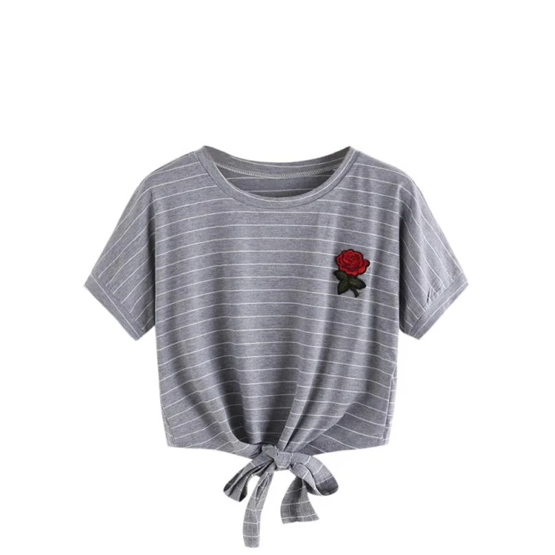 Укороченная футболка с коротким рукавом женская мода 2019 серая розовая уличная