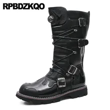 Винтажные мотоботы Европейского дизайна размера плюс; зимняя обувь на шнуровке; модель года; Мужская водонепроницаемая обувь черного цвета с искусственным мехом до середины икры