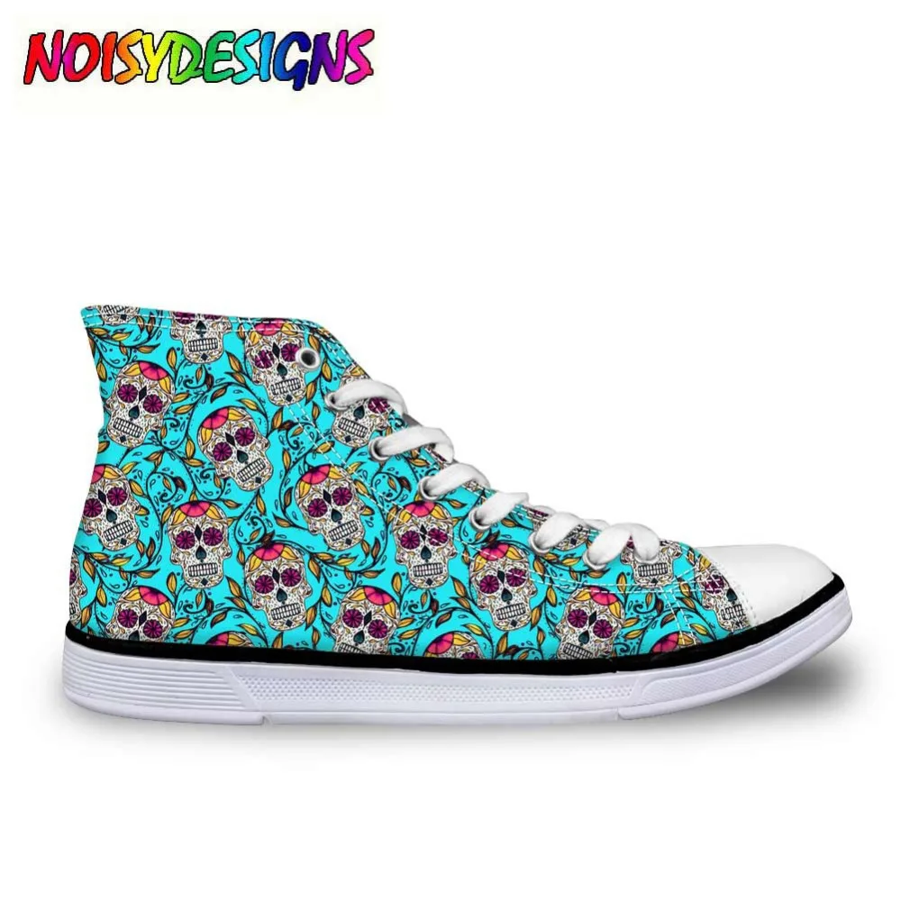 

Women Vulcanized Shoes Fashion Hand Paint Design High Top Canvas Shoes Female Flats Casual Sneakers Skull Shoes in Women Flats