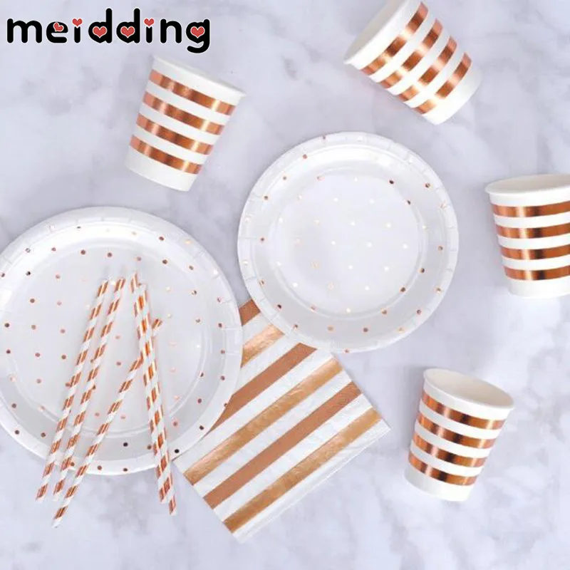 MEIDDING Gold Plate Disposable Tableware Sets Paper Cup Napkin Plates