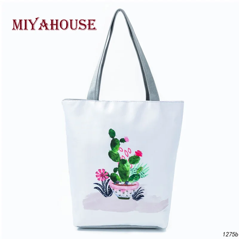 

Miyahouse Simple Style Single Shoulder Bag Women Cartoon Cactus Printed Canvas Tote Handbag Female Daily Use Shopping Bag Girls
