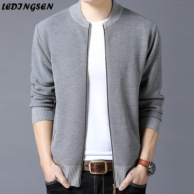 LEDINGSEN 2018 Spring New Design Slim Fit Mens Grey Zip