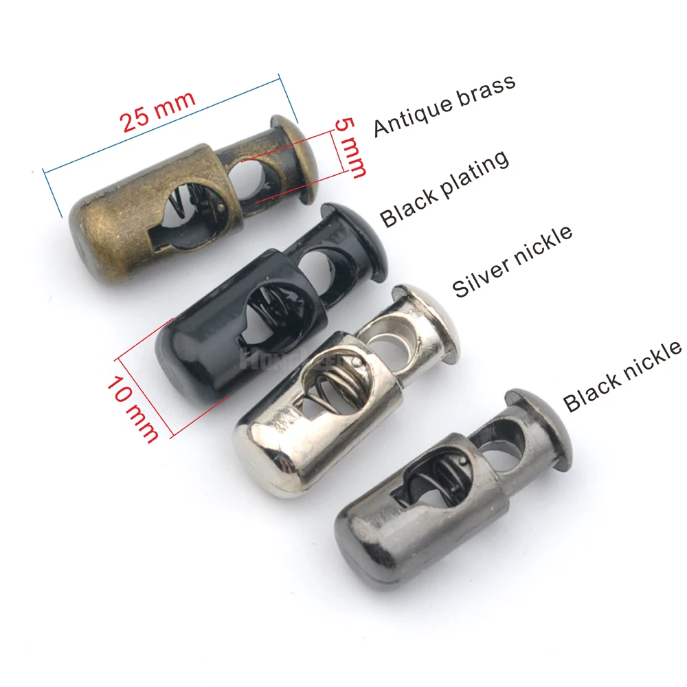 

50pcs/lot 5mm hole metal zinc alloy stoppers toggle cord locks Drawstring lock cord end clip spring stops STP-001