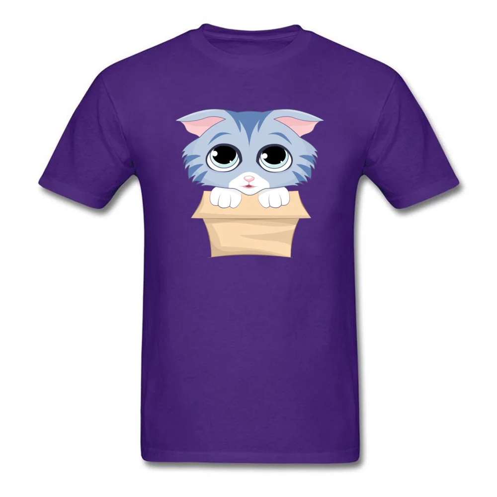 Cute Kitty in a Box Classic Short Sleeve Hip hop T-Shirt 100% Cotton O Neck Men's Tees Slim Fit T-Shirt Summer Fall Cute Kitty in a Box purple