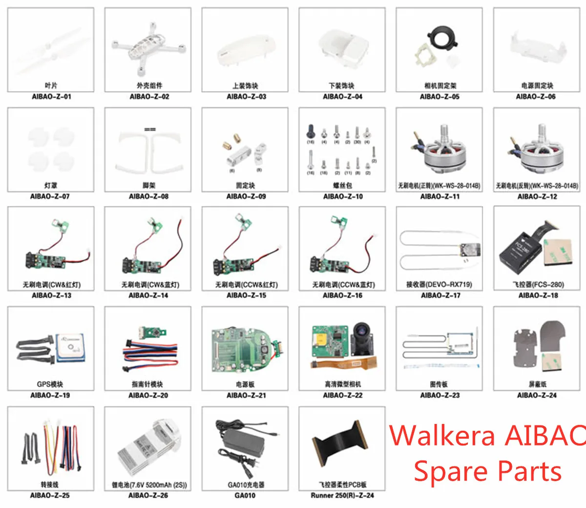 Запасные части для радиоуправляемого дрона Walkera AIBAO корпус лопасть двигателя