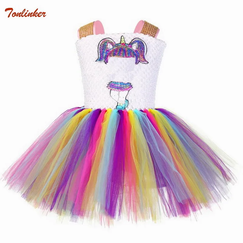 

New Summer Girls Doll Rainbow Sequin Tutu Dresses With Cotton Lining For Kids Halloween Christmas Birthday Theme Cosplay Costume
