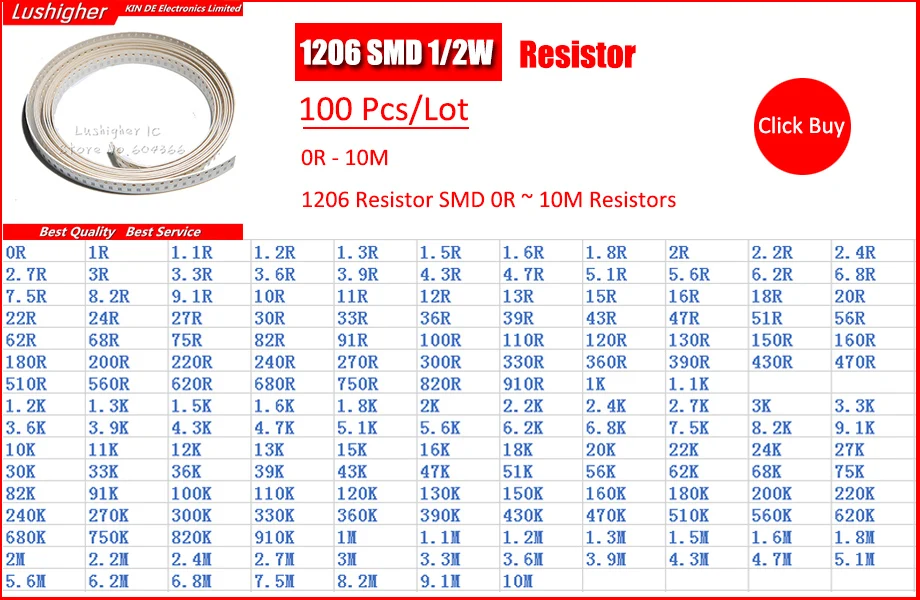 100 шт. 1206 SMD резистор 1% 1 м ом 1004 1,0 ком