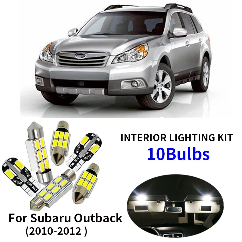 

10pcs Car accessories LED Interior Light Bulbs kits For 2010-2012 Subaru Outback Map Dome Trunk License Plate Lamp b
