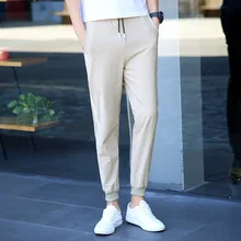 Лидер продаж для мужчин брюки для девочек модный шнурок Тощий Твердые джоггеры спортивные штаны обтягивающие мужские брюки повседневные