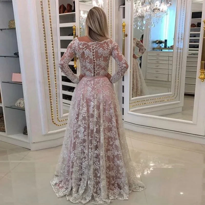 Кружевные Выпускные платья с открытыми плечами длина до пола белая розовая с длинными рукавами элегантные вечерние платья для вечеринок