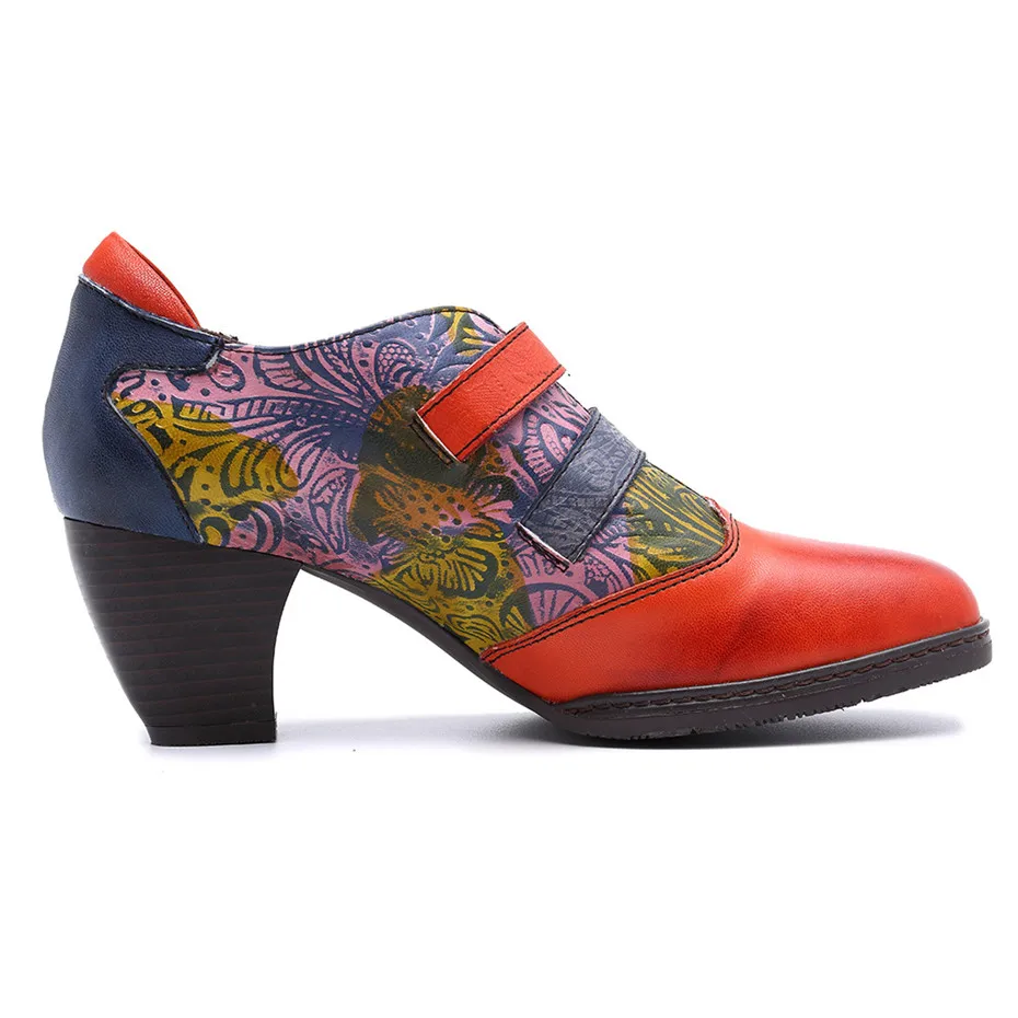 New Buckle Strap Heels Pumps Handmade Mixed Colors Casual Footwear Genuine Leather Comfortable Mother Shoes Woman Large Size 42 (2)