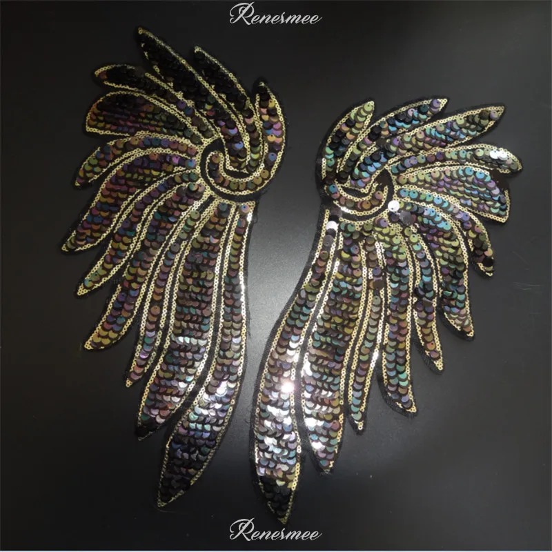 

1Pair Sequins Cloth Applique Clothing Embroidery Patch Fabric Sticker Sew On Patch Craft Sewing Repair for Dress 36.5X15cm SX134