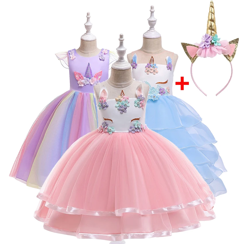 

2019 new Ins style girls from Europe and America perform unicorn dress children's and girls cosplay dress performance dress