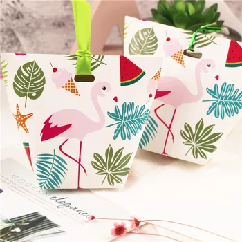 

50pcs Flamingo tropical plant Paper Box Wedding Favors Gifts Decoration For Cookie Candy Gift Packaging Christmas Storage Boxes