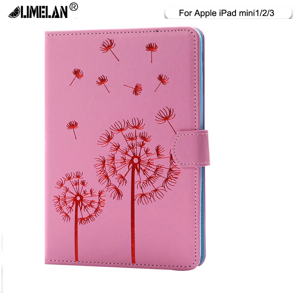 

Flip PU Leather Case For Apple iPad Mini 1 2 3 Back Cover flowers pattern Fundas Soft TPU Silicone Card Slots Protective Shell