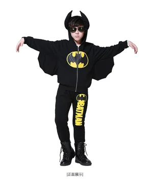 

2 Pcs New Kids Cosplay Halloween Batman Costume Winter Children's Cotton Clothing Suits Cartoon Batman Black Suit Boys Clothes
