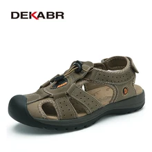 Мужские летние сандалии цвета хаки DEKABR, пляжная обувь из натуральной кожи, модные слиперы, большие размеры 38-45, лето