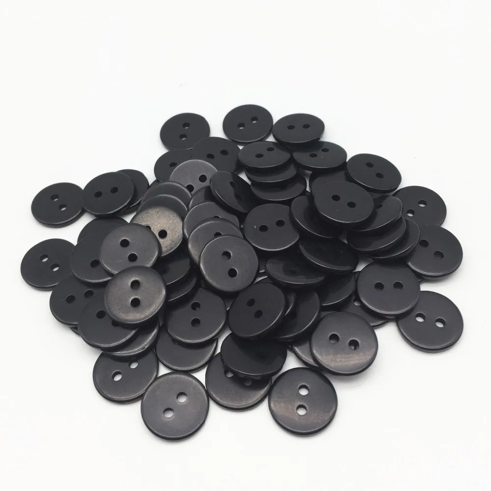 100 шт 15 мм черные круглые полимерные пуговицы 2 футболка с дырками и пуговицами для скрапбукинга
