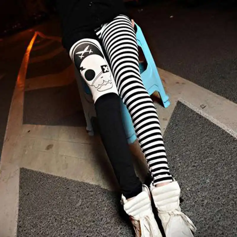 

2018 brand new fashion fitness leggings lady sexy slim leggings girl pencil pant punk rock skull pant
