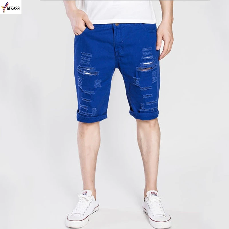 Mkass фирменный летний модный комплект одежды Новая Мужская Мода, досуг, отверстие для разборки, топ яркого цвета с вырезом на шнуровке в воде-линялая одежда, джинсовые шорты для Для мужчин