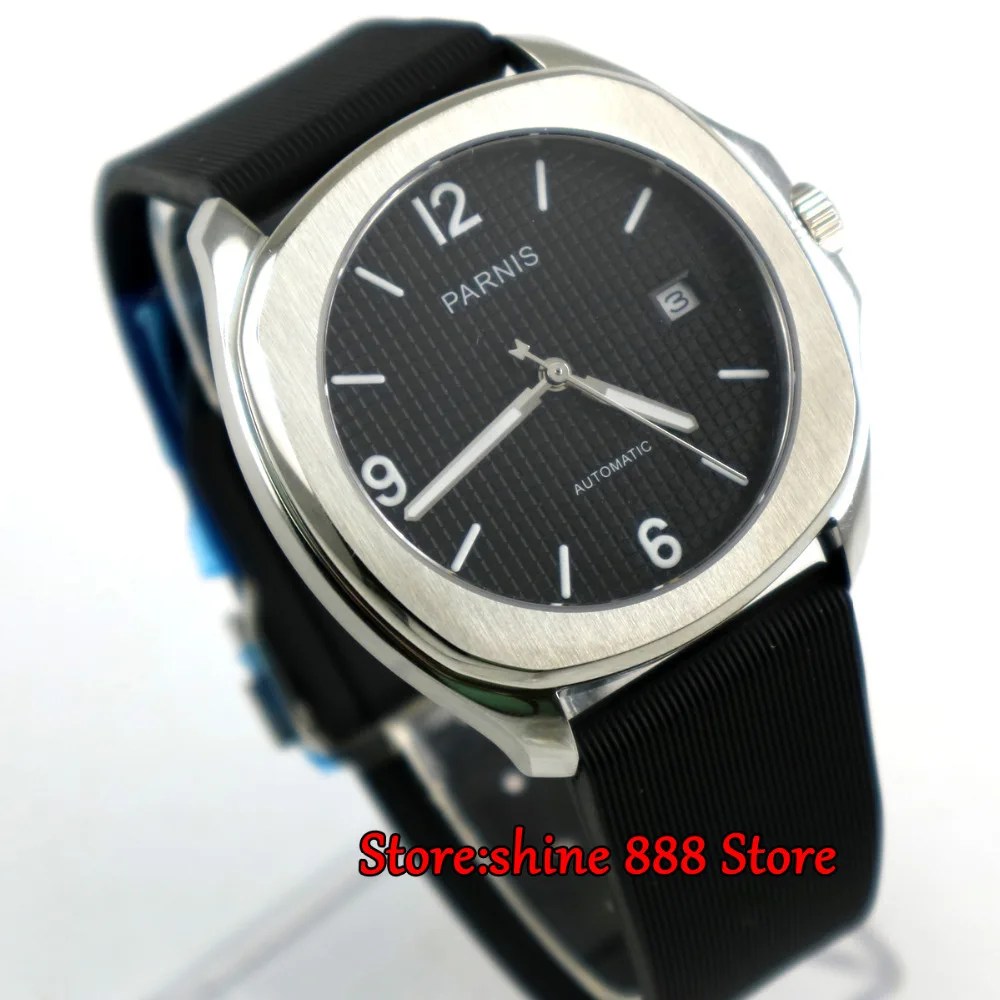 

40mm Parnis black dial Sapphire glass 21 jewels Miyota 821A automatic mens watch