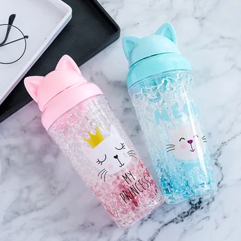 

Cartoon Cat Cute Water Bottle Outdoor Portable Portable Kids Kettle Straw Water Bottle Male and Female Students Gift Plastic Cup