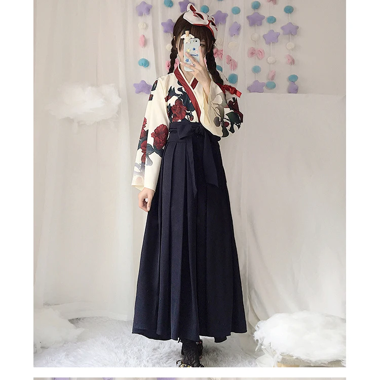 Керамические чашки для девочек кимоно цветочный длинный рукав Женщины Вечерние платья летние модные наряды топ юбка с бантом Haori для женщин