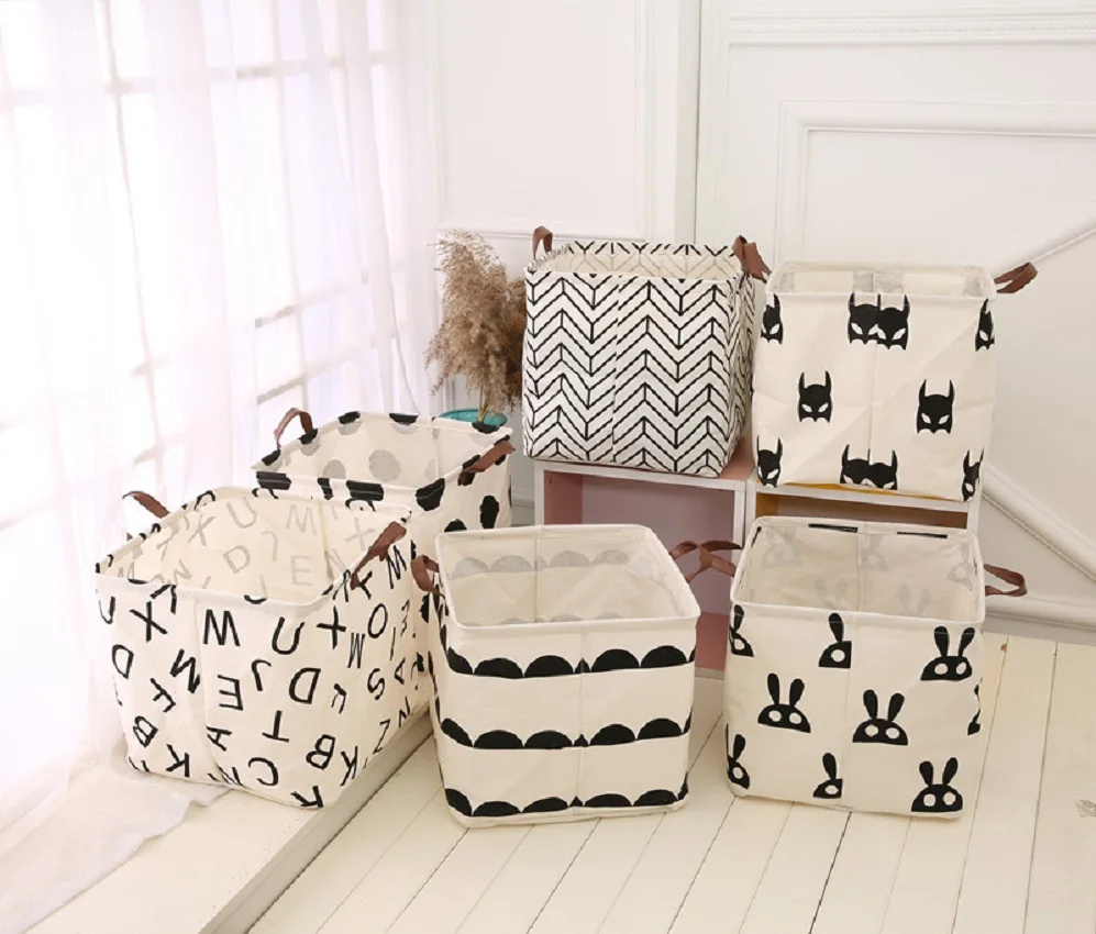 

cartoon storage basket cotton fabric folding box Organizer large toy box Nordic children Clothing and baby's bottle organizador